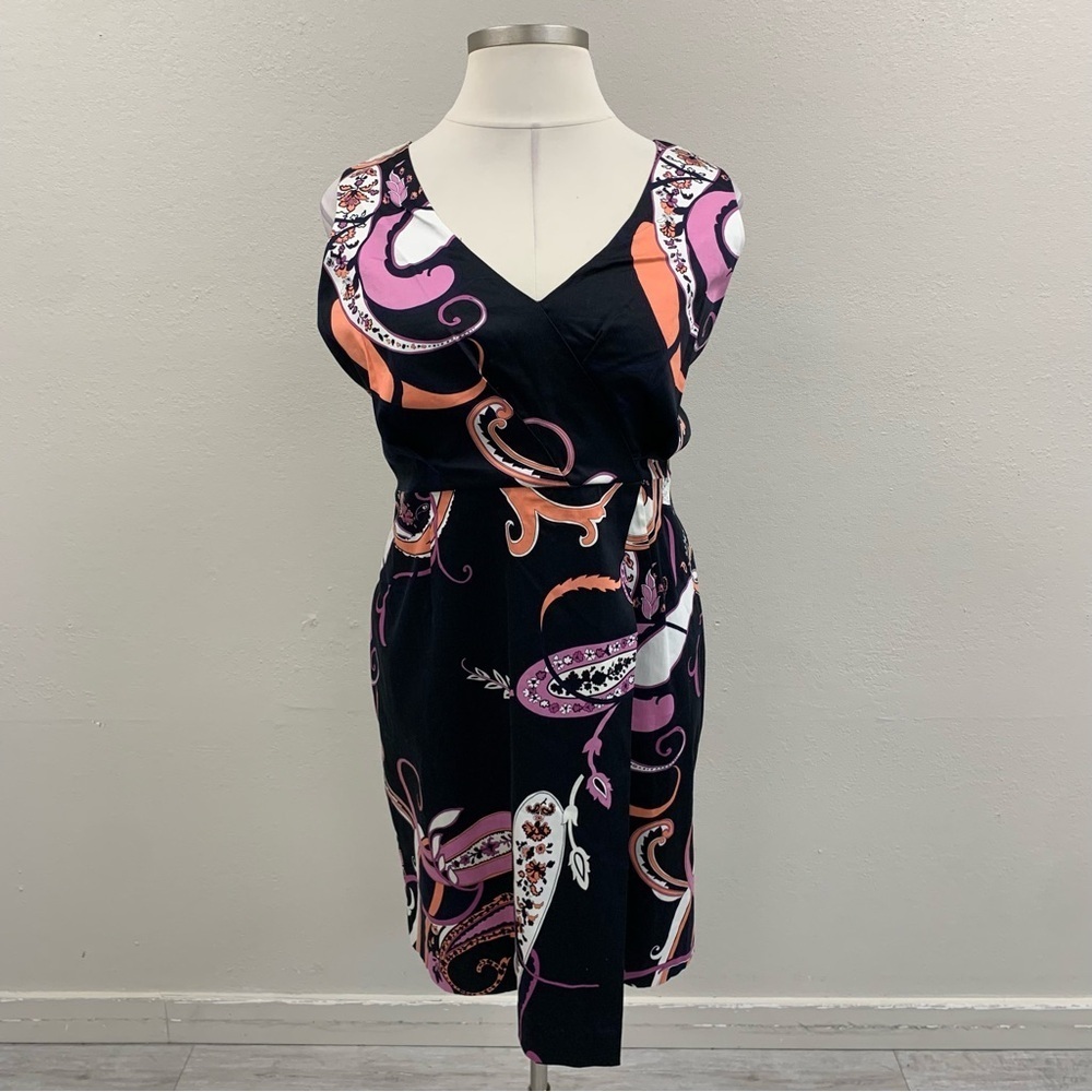 Tahari Scarlet Dress with Pink & Orange Paisley Print